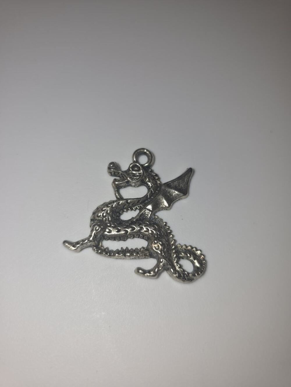 Vintage Silver-Tone Dragon Pendant Charm